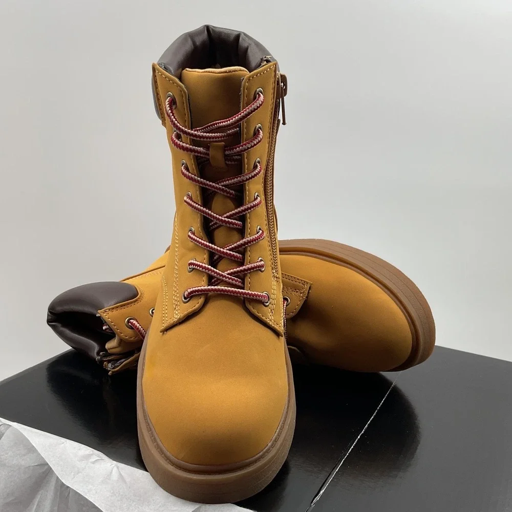 Steve Madden Jumble Kids Wheat Combat Boots Side Zip Size 4 SF2567-0325